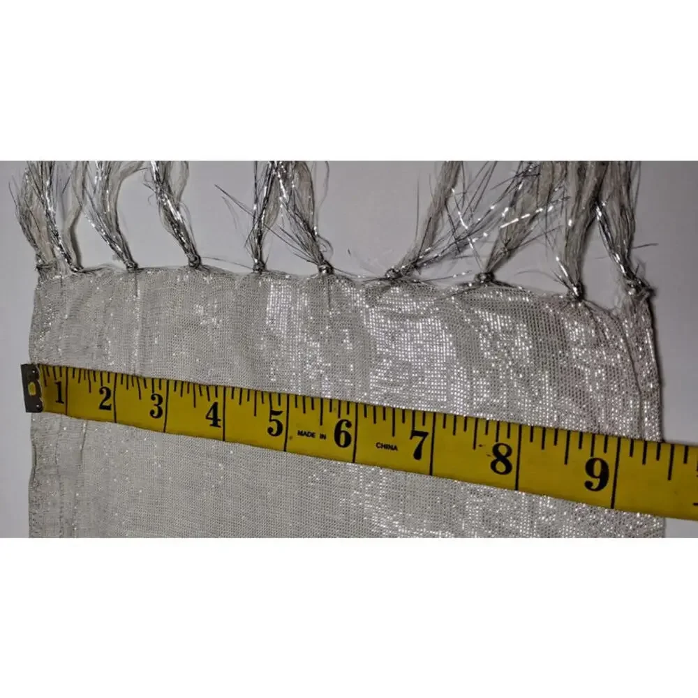 1970s Silver Metallic Long Scarf 70s GLAM UNISEX RAYON FRINGE SCARF DISCO ERA